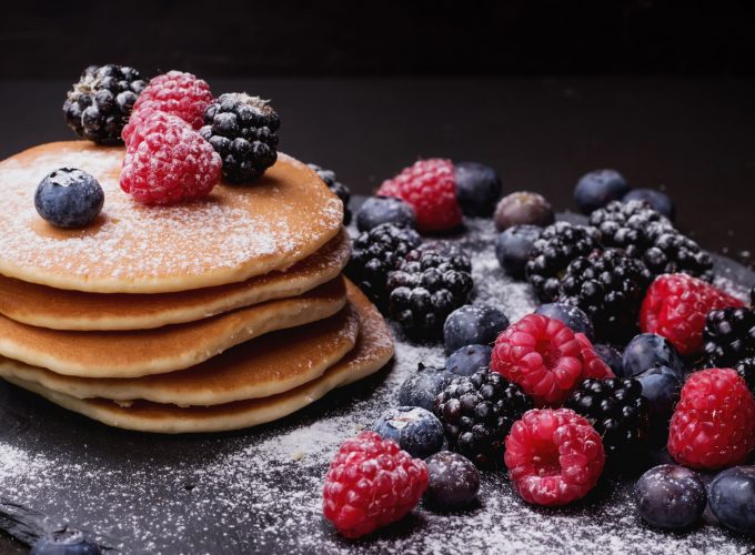 Wallpaper pancake, blueberry, berries, blackberry, raspberry, delicious, 4k, Food 1030517418